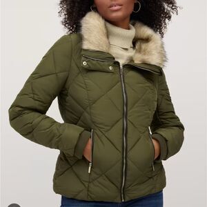 NY & Company Olive Green REPREVE Puffer Jacket